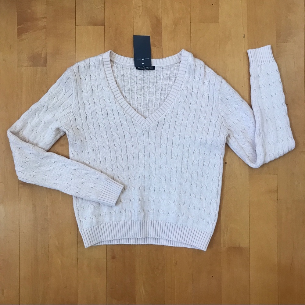 Brandy Melville Pink Cable Knit V-Neck Sweater NWT